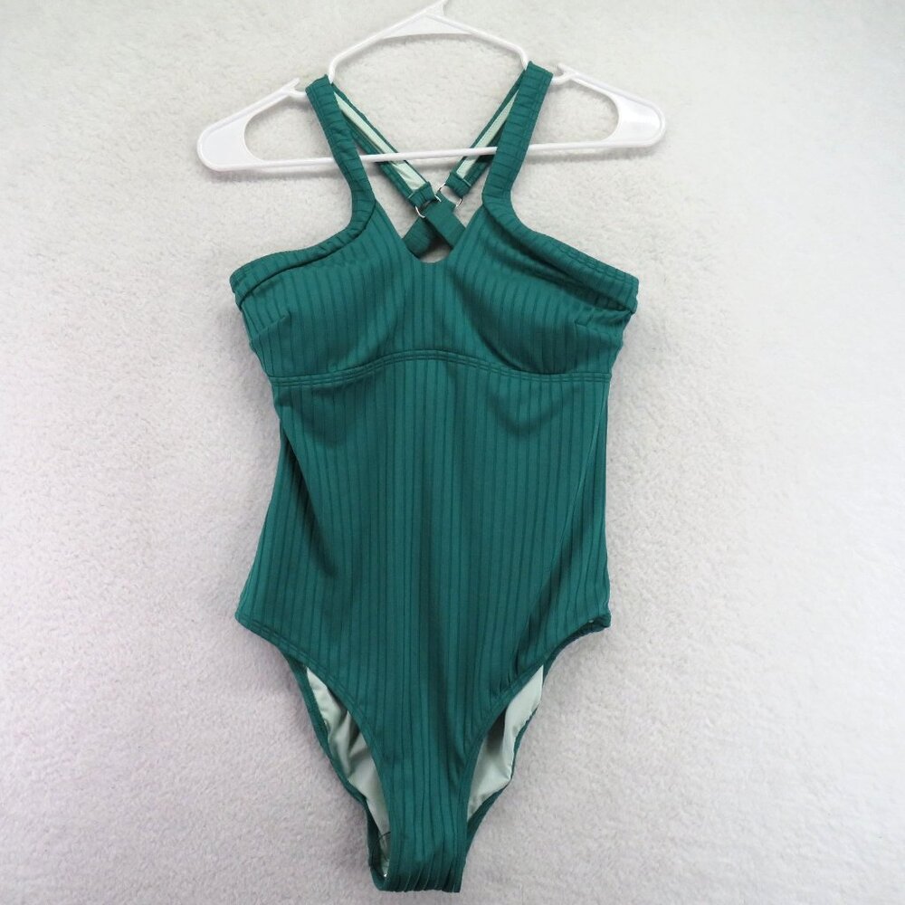 Cupshe Swimsuit Womens Size Medium Green Ribbed One Piece Adjustable Straps New